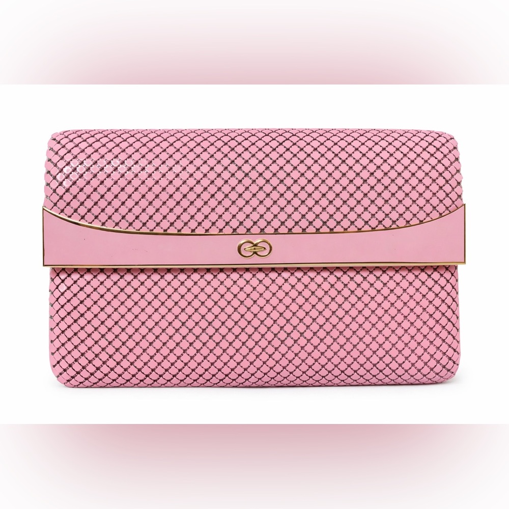Vintage 70s Pink Metal Mesh Clutch Wallet Retro Disco Evening Bag Barbiecore